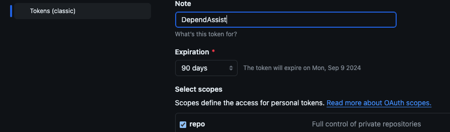 GitHub Token Scopes